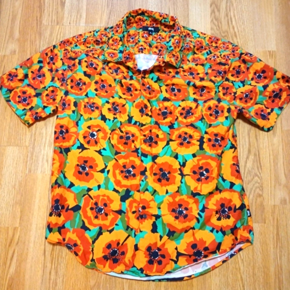 STUSSY Poppy short sleeve button down shirt S
